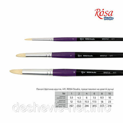 Щетина кругла, 411, No8, д.г. пензель ROSA Studio, фото 1