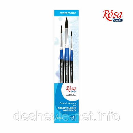 Набір пензлів 1, білка кругла, 3 шт. (No1,4,8), к.р. ROSA Studio, фото 1