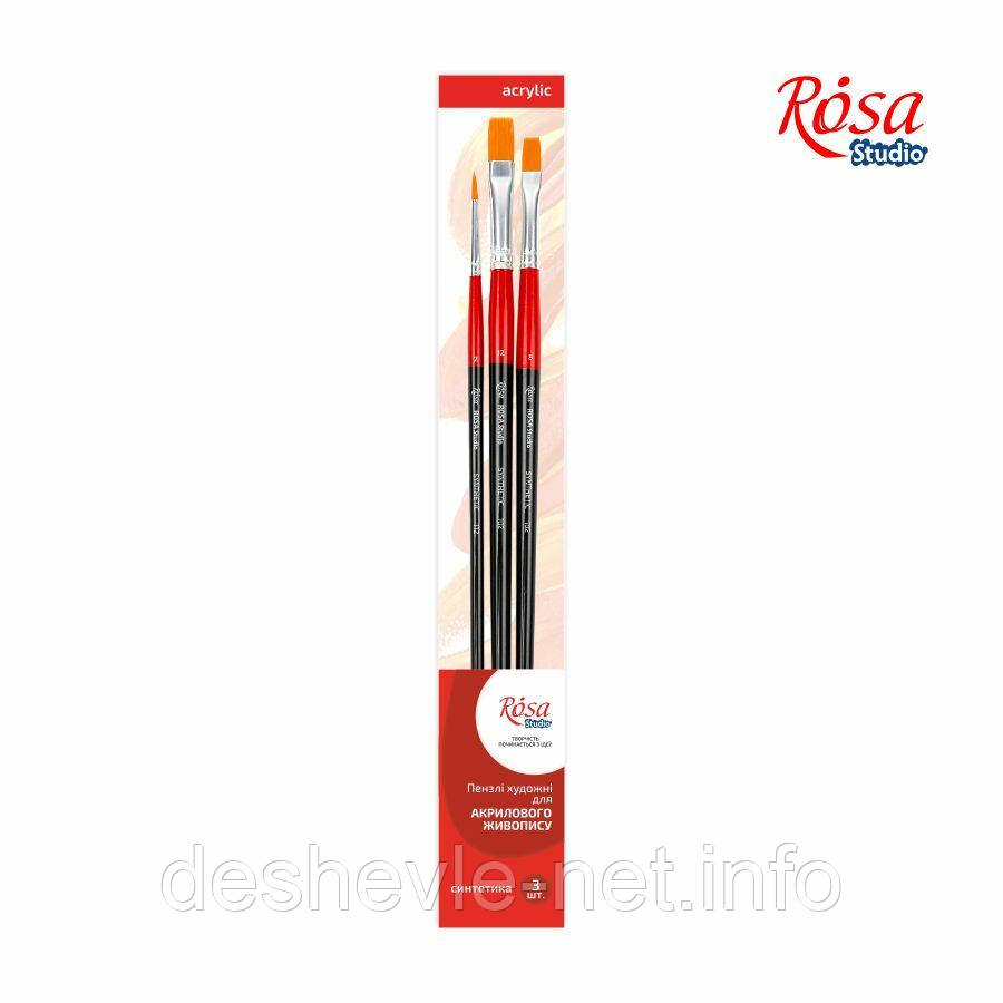 Набір пензлів 2, синтетика, 3 шт., плоска (No8,12), кругла (No2), д., ROSA Studio