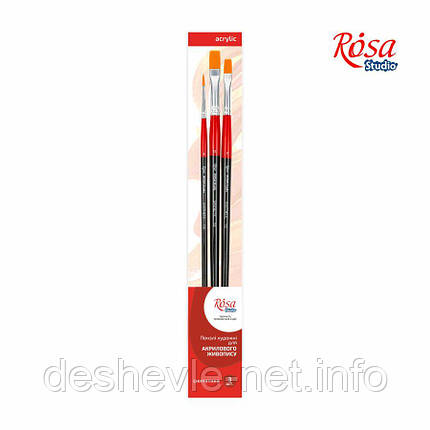 Набір пензлів 2, синтетика, 3 шт., плоска (No8,12), кругла (No2), д., ROSA Studio, фото 1