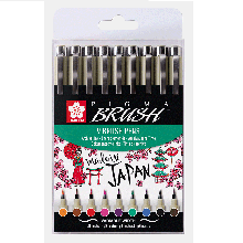 Набір лінерів-кистей PIGMA Brush, 9 кв., Sakura