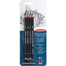 Набір чорнографітних акварельних олівців Sketching, 4 шт (HB, 2B, 4B, 8 В), у блістері, Derwent