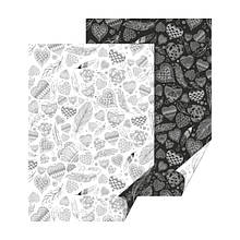 Папір із малюнком "Hearts" двосторонній, Монохром, 21*31 см, 200 г/м2, Heyda