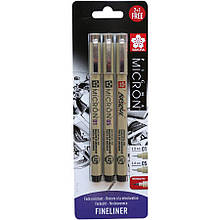 Набір лінерів PIGMA MICRON 2 шт., (0.1/0.5) + 1 лінер-пензель Pigma Brush У ПОДАРУНОК, Чорний, у блиск