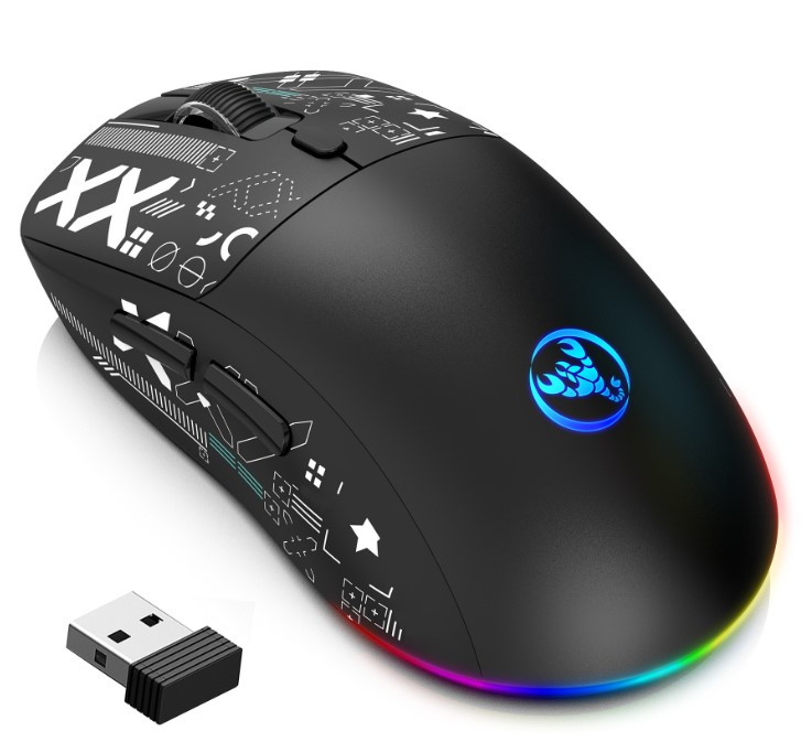Миша ігрова бездротова USB + Bluetooth HXSJ T90B 3-mode(2.4G+BT+Wired) 3600dpi 650mAh RGB 82g чорна