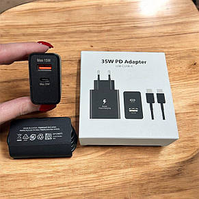 Зарядний пристрій для Samsung 35W USB-C + USB-A 15W + Кабель Type-C з підтримкою швидкої зарядки, фото 1