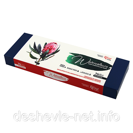 Набір акварельних фарб BOTANICAL, 14*2,5 мл, кювету, Індіго метал. пенал, ROSA Gallery, фото 1