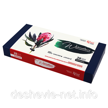 Набір акварельних фарб BOTANICAL, 28*2,5 мл, кювету, Індиго метал. пенал, ROSA Gallery, фото 1