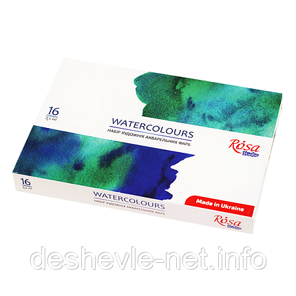 Набір акварельних фарб 16*2,5 мл, кювета, картон, ROSA Studio, фото 1