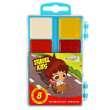 Набір дитячої акварелі "TRAVEL KIDS", 8 цв., пензлики, пластик, ГАММА