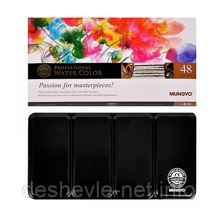 Набір акварельних фарб GALLERY у металевому пеналі, 48 кольорів, напівкювету, MUNGYO., фото 1