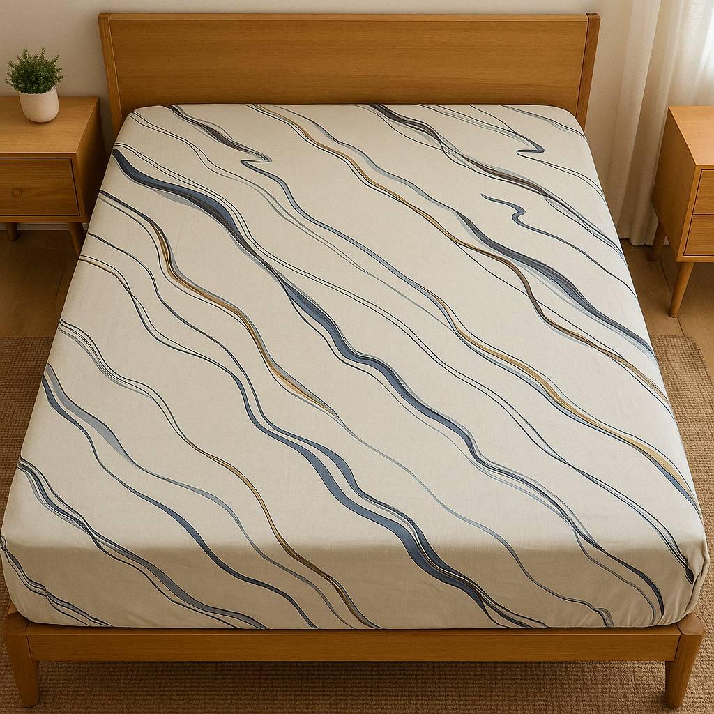 Простирадло на резинці двоспальне "Звивисті лінії" | Бязь 140х200 см, фото 1