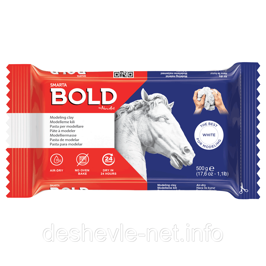 Маса для моделювання Bold, біла, самозастигальна, 500 г, Smarta