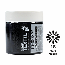 Фарба акрилова для тканин, Чорна (18), 150 мл, ROSA Talent