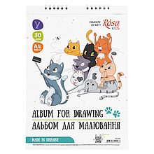 Альбом на спіралі для малювання, Cats Selfies, А4, 100 г/м2, 30 л, ROSA Kids
