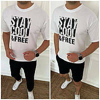 Чоловічий костюм трійка (футболка, штани, шорти. Кольори: чорний, графіт. Футболка біла. Розміри: 46-48; 50-52.