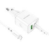 МЗП Borofone BN7 PD20W+QC3.0 (1USB-A/1C) + кабель Type-C to Lightning White, фото 3