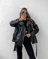 Жіноча стильна однотонна подовжена куртка косуха чорного кольору S М L