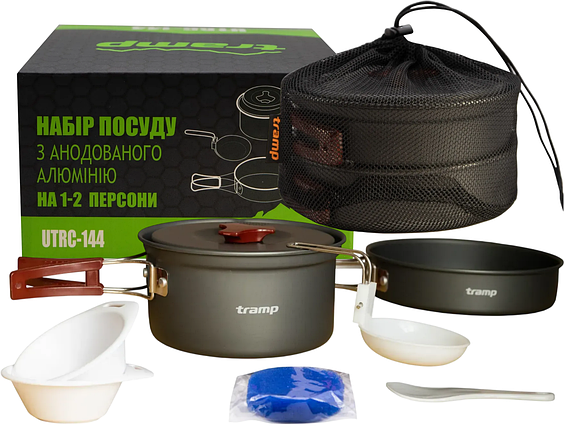 Tramp UTRC-144 | Зручний, легкий і компактний набір туристичного посуду з анодованого алюмінію на 1-2 перони для приготування їжі, фото 1