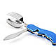 Складной многофункциональный инструмент 4 в 1 (ложка, вилка, нож и открывалка для бутылок) Синий, фото 4
