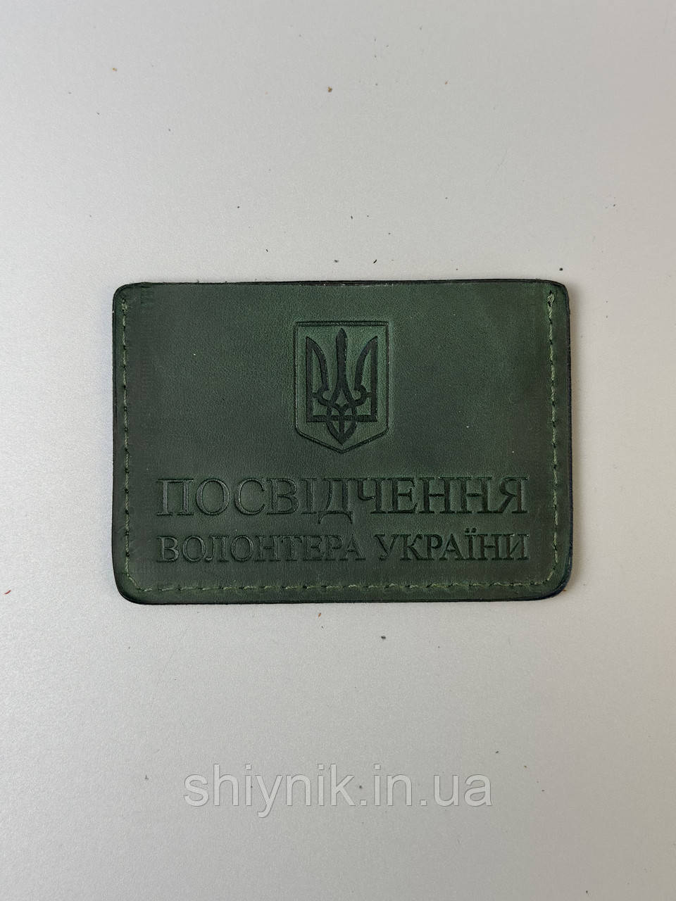 Шкіряна обкладинка на ПОСВІДЧЕННЯ ВОЛОНТЕРА зелений