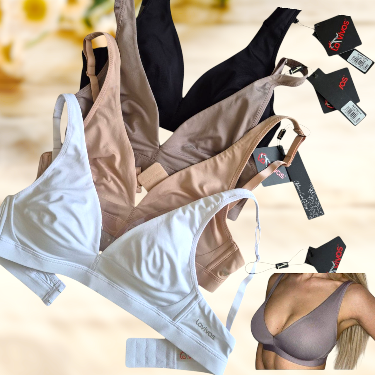 Бюстгальтер жіночий без кісточок поліестер чорний, білий, бєжевий Чашка B C, фото 1