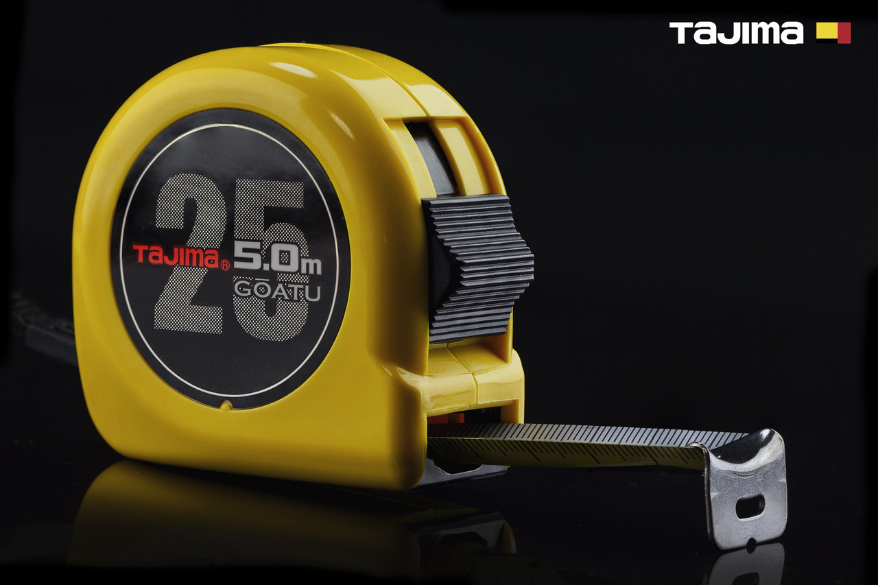 Рулетка будівельна 5м х 25мм TAJIMA (Японія) GOATU HI LOCK посилена стрічка, фото 1
