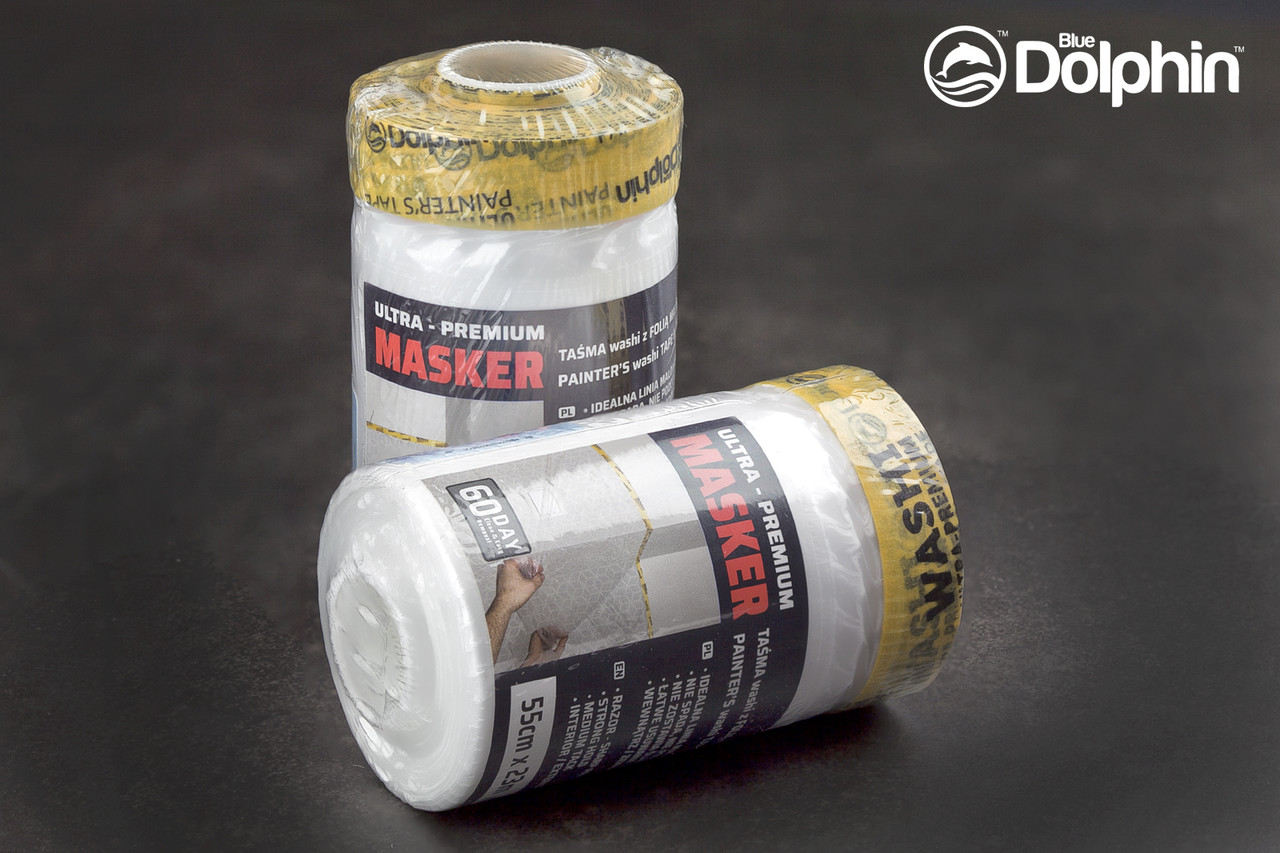 Захисна плівка з малярною стрічкою Blue Dolphin Masker Washi Ultra Premium 55 см х 23 м, фото 1