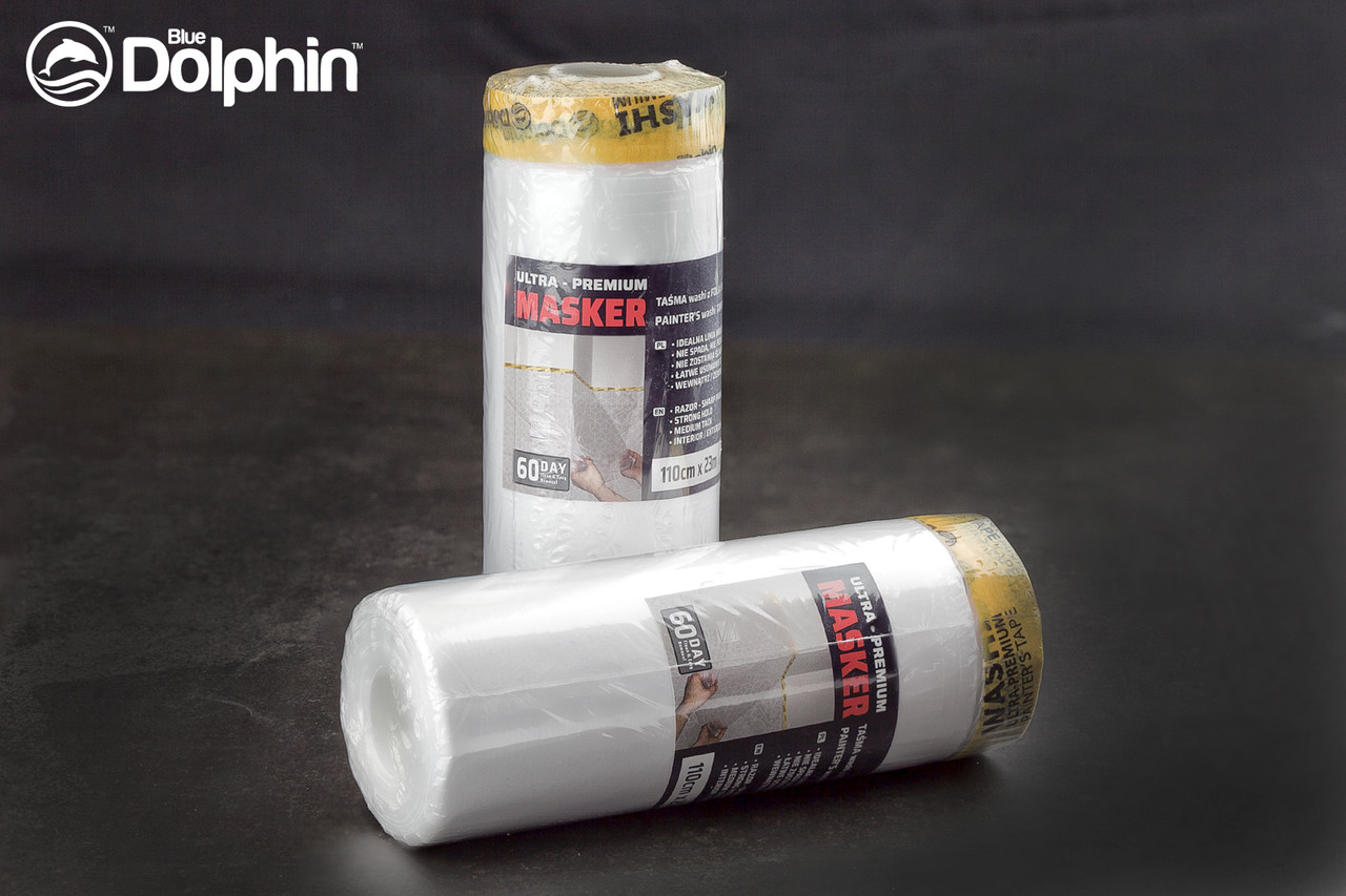 Малярна стрічка DOLPHIN з плівкою 110см х 23м Blue Dolphin Masker Washi Ultra Premium (MW110_5923), фото 1