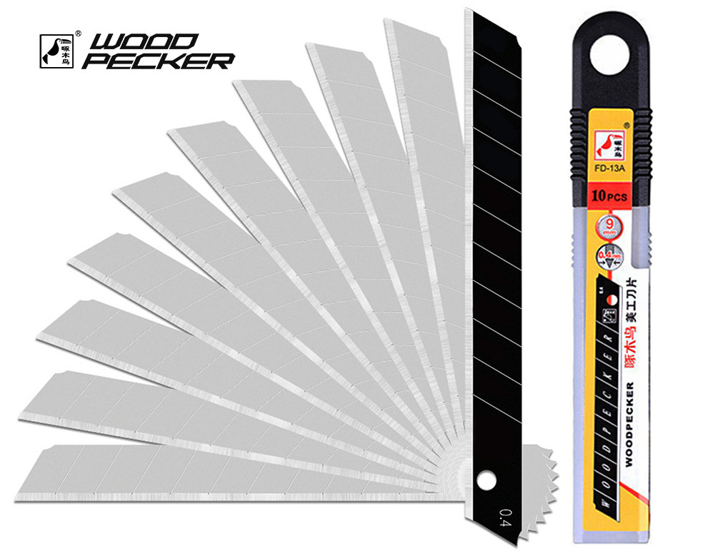 Леза для ножа 9мм Woodpecker сірі 10шт FD-13A, фото 1