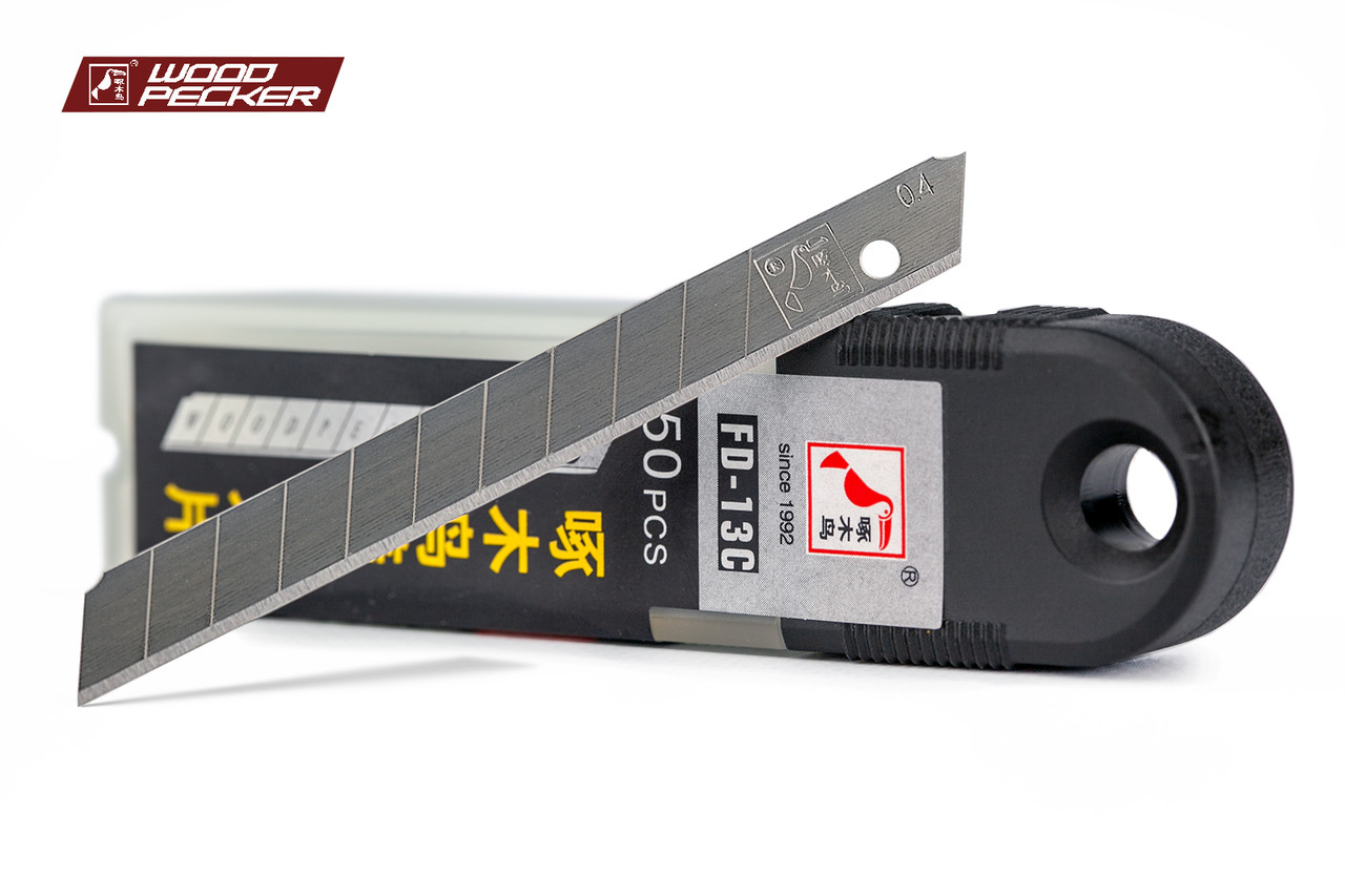 Леза для канцелярського ножа 9мм Woodpecker сірі 50шт FD-13C, фото 1