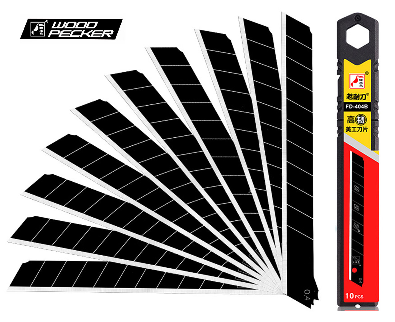 Леза для ножа 9мм Woodpecker чорні 10шт FD-404B, фото 1