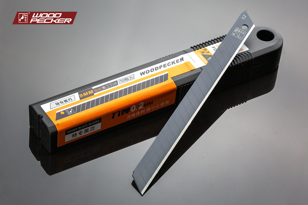 Леза для канцелярського ножа 9мм гнучкі подовжені Woodpecker чорні 10шт FD-B20, фото 1