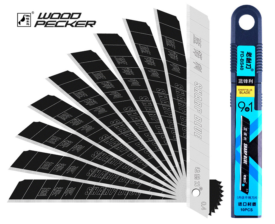 Леза для ножа 9мм чорні нержавіючі Woodpecker 10шт FD-BS40, фото 1