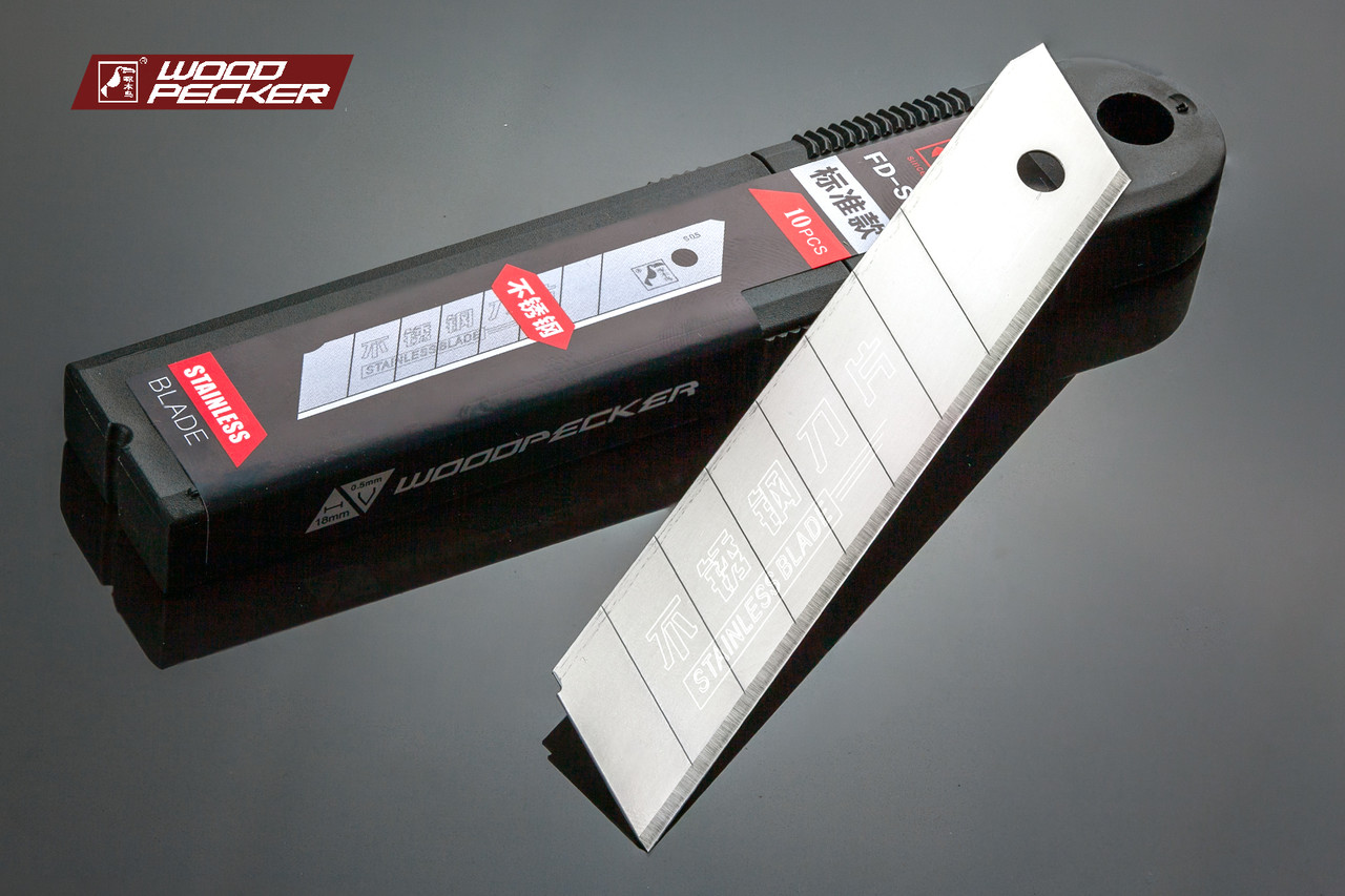 Леза для канцелярського ножа 18мм нержавіючі Woodpecker сірі 10шт FD-S50, фото 1