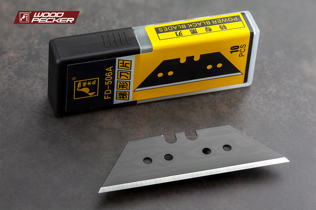 Лезо для ножа трапеція чорні профі Woodpeсker з отворами 10 шт. FD-506A, фото 1