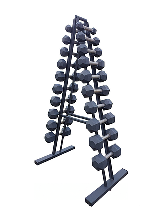 Гантельний ряд 1-10 кг гантелі нерозбірні гексагональні гантелі сталеві без стійки GoodLift вага 110 кг, фото 3