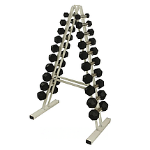 Гантельний ряд 1-10 кг зі стійкою гантелі нерозбірні гексагональні гантелі сталеві GoodLift вага 110 кг, фото 3