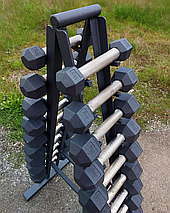 Гантельний ряд 1-10 кг зі стійкою гантелі нерозбірні гексагональні гантелі сталеві GoodLift вага 110 кг, фото 4