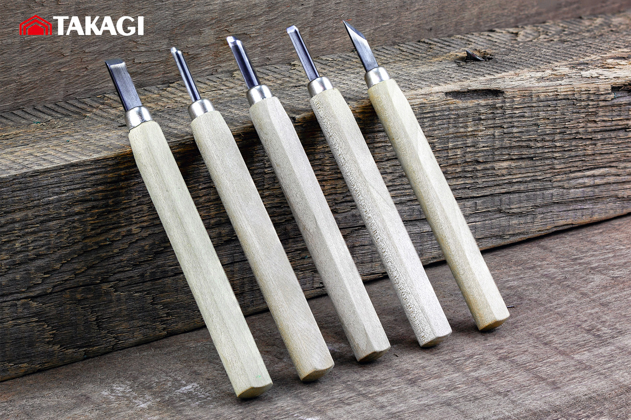 Набір ручних різців для різьби по дереву 5шт Takagi (Японія), фото 1