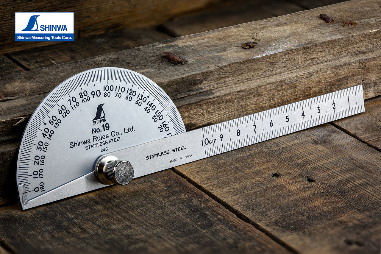 Кутник транспортир SHINWA (Японія) 180° з лінійкою 100 мм з нержавіючої сталі, фото 1