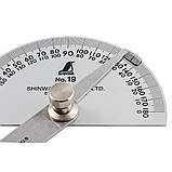 Кутник транспортир SHINWA (Японія) 180° з лінійкою 100 мм з нержавіючої сталі, фото 9