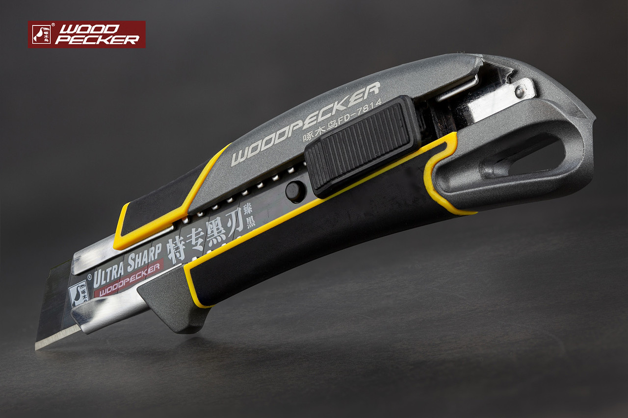 Ніж будівельний 18мм алюмінієва основа, автофіксатор Woodpecker FD-7814, фото 1