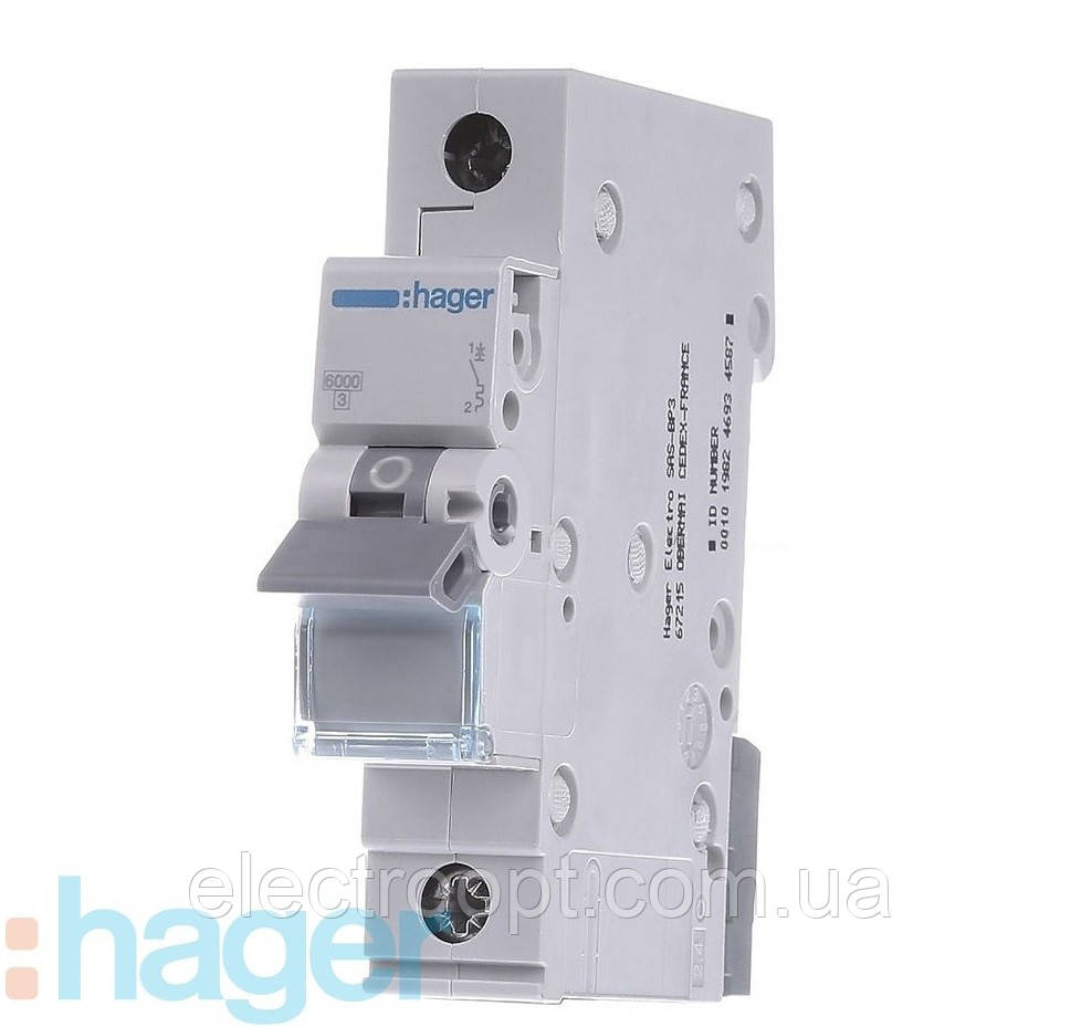 Автоматичний вимикач 63 А, 1-фазний, тип С, Hager MCN163