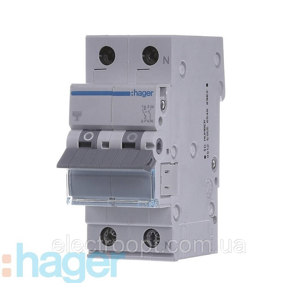 Автоматичний вимикач 6 А, 2-фазний, тип С, Hager MCN206