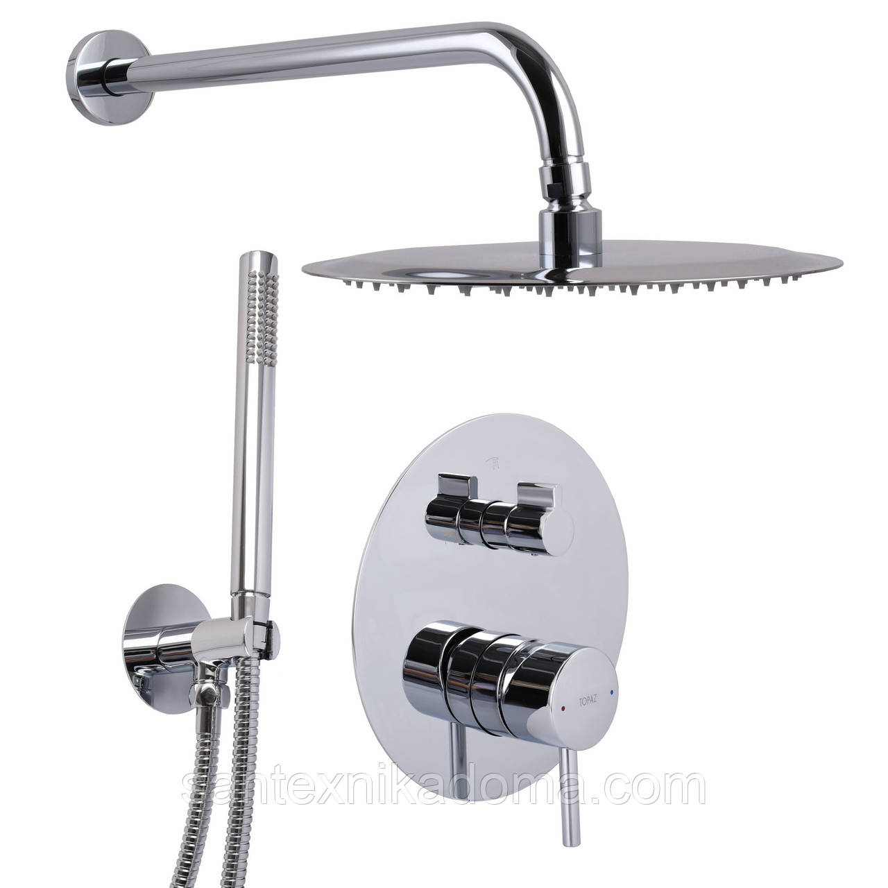 Змішувач для душу вбудований TOPAZ LOFT TLF 32205-H39-C лійка тропік 19 см, змішувач без виливу латунь, фото 1