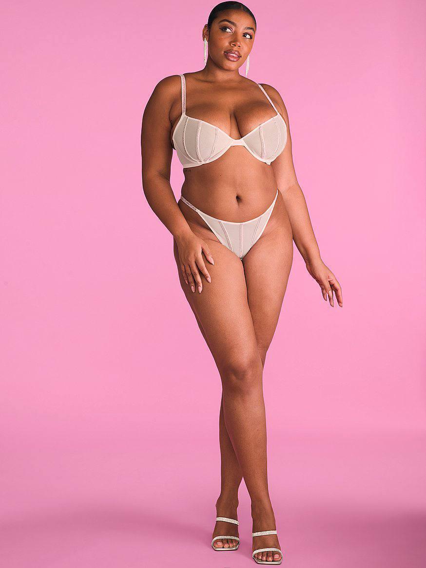 Комплект білизни зі стразами Victoria's Secret Unlined Lace Shine Strap, Рожевий, фото 1