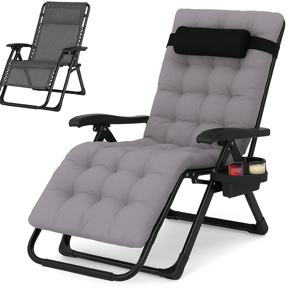Крісло шезлонг з матрасом 150 кг Homart ZGC-009 посилений + підстаканник (9867)