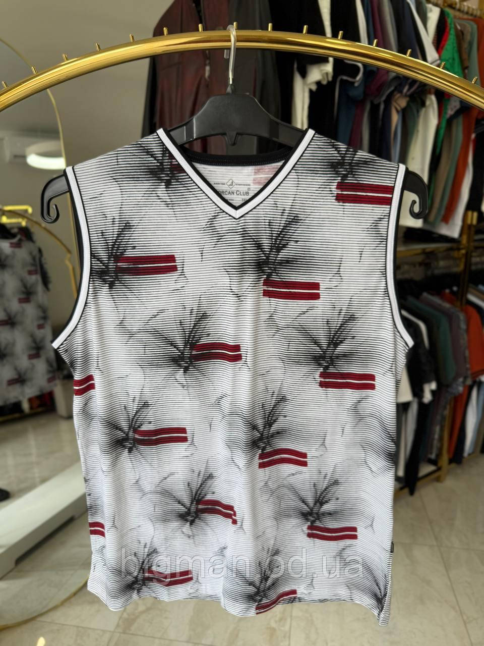 Чоловіча майка/безрукавка V-виріз Borcan 3330 (батал) 3-6XL біла з бордо