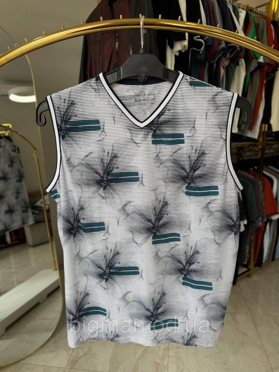 Чоловіча майка/безрукавка V-виріз Borcan 3330 (батал) 3-6XL біла з синім